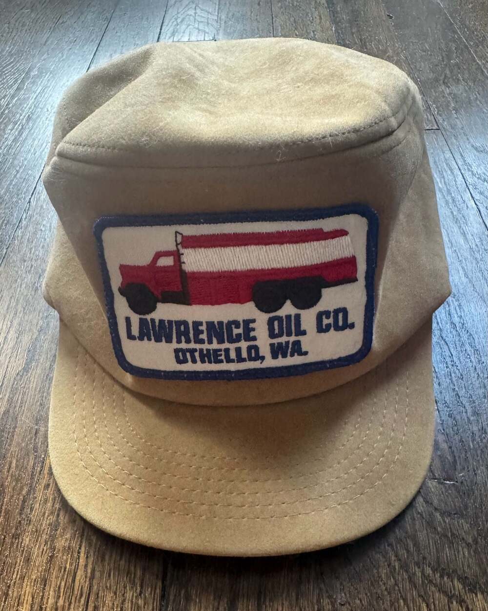 VTG 70s 80s Lawrence Oil Co. Othello, WA Suede Winter Cap with Earflaps MED LG